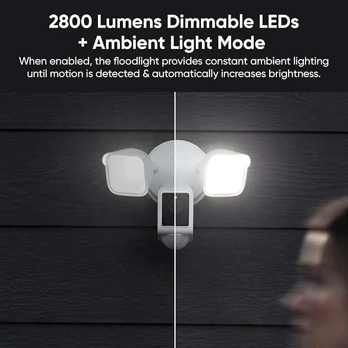 WYZE Floodlight Camera v2, 2800-Lumen LEDs, 2K HD Outdoor Security Camera, 160° Wide View, Motion Activated Light, 105dB Siren, Cloud & Local Storage, Color Night Vision, Wired (Renewed), Black