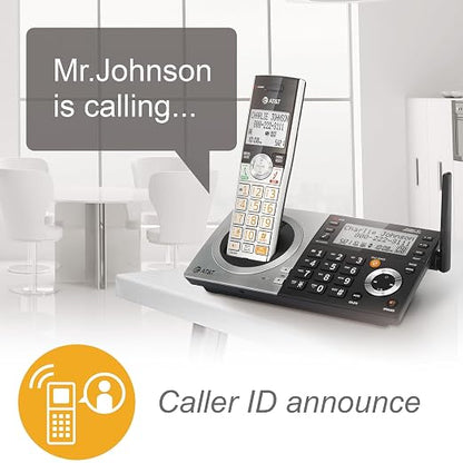 AT&T CL83507 DECT 6.0 5-Handset Cordless Phone, Silver/Black | Dual Keypad Base, Smart Call Blocker, Caller ID Announcer, Answering Machine, Intercom
