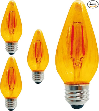 Diodesy- F15 LED Fiesta Wrinkle Light Bulb Amber Glass 4W (40W Equivalent) 280 Lumens 2100K Amber Light Dimmable E26 Medium Base UL Listed Pack of 4- Vintage Flame Lamp for Ceiling Fan Lantern Porch