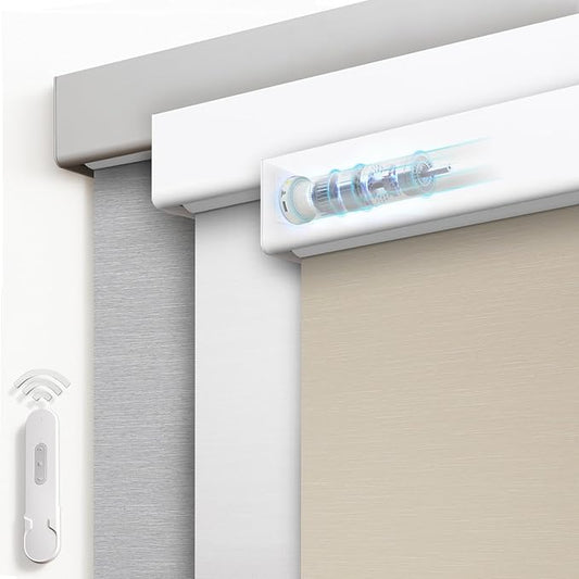 Motorized Blinds with Remote, Blackout Rechargeable Automatic Roller Shades, Cordless Smart Blinds Compatible with Alexa, Custom Blind for Indoor Windows, Summer-Haze Beige