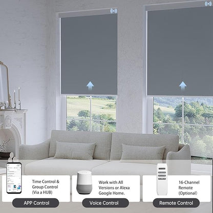 Motorized Blinds with Remote, Blackout Smart Blinds for Windows Automatic Shades Compatible with Alexa, Motorized Shades Customized for Bedroom Home Office (Blackout-Vinyl Smoky Grey)