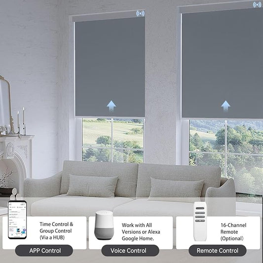 Motorized Blinds with Remote, Blackout Smart Blinds for Windows Automatic Shades Compatible with Alexa, Motorized Shades Customized for Bedroom Home Office (Blackout-Vinyl Smoky Grey)