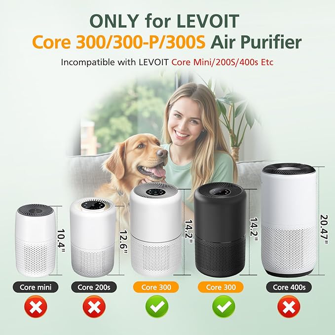 Core 300 Pet Care Replacement Filter for LEVOIT Core 300 Core300-P Core 300s VortexAir Air Purifier, 3-in-1 High efficiency Activated Carbon, Core 300-RF-PA, 2 Pack, Yellow