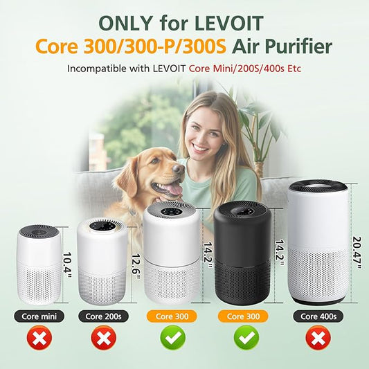 Core 300 Smoke Replacement Filter for LEVOIT Core 300-P Core 300 Core 300S Core 300S-P VortexAir Air Purifie-r, Core 300-RF, 4-in-1 Activated Carbon Filtration System, 2 Pack, Blue