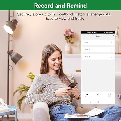 WiFi Energy Monitor with 2 * 500A Clamps, Real-Time Electricity Tracking, Smart Home Power Management