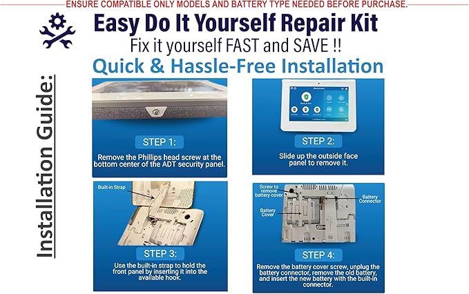Battery Replacement for ADT Command Smart Security Panel ADT5AIO-1 ADT5AIO-2 ADT5AIO-3 ADT7AIO-1, Honeywell ADT 2X16 AIO Home Security System Keypad ADT2X16AIO-1 ADT2X16AIO-2 Battery 300-10186