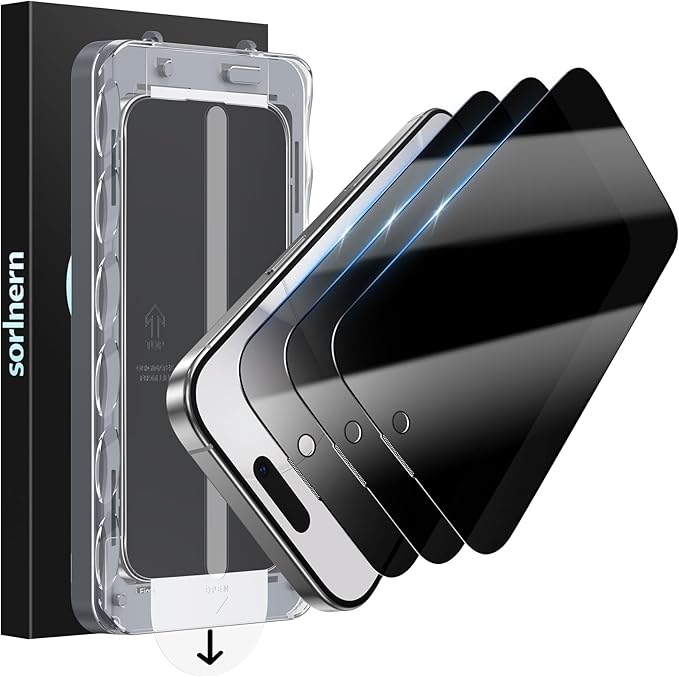 3 Pack Privacy Screen Protector Compatible for iPhone 16 Pro Max, 23° Anti-Spy, 9H Tempered Glass, Anti-Scratch, Touch-Sensitive, Bubble-Free, Easy Installation