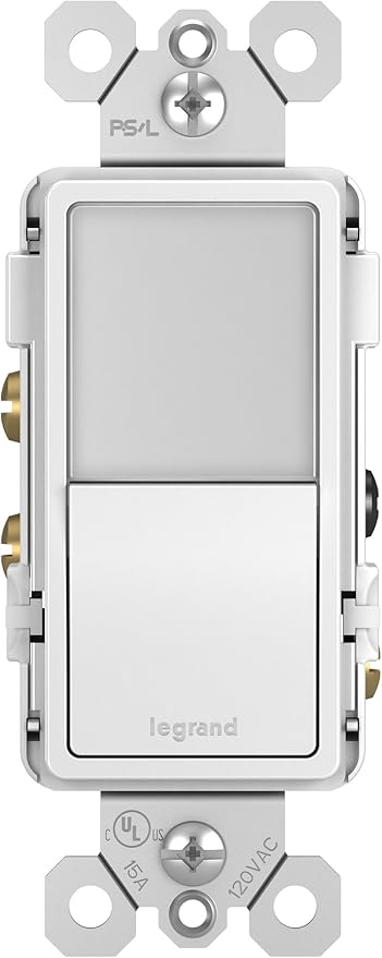 Legrand Radiant Combination Adjustable LED Night Light Rocker Switch, 3-Way Hallway Bedroom Night Light, 5 Light Levels, NTL873WCC6, 15 Amp, White