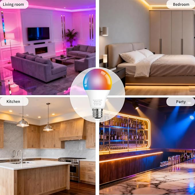Smart LED Bulb A19 9W 3-Pack, 16 Million Colors & White Dimmable, Wi-Fi, Compatible with Alexa Google Home, No Hub Required, Energy Saving
