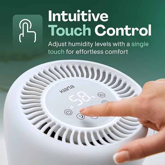 Smart Evaporative Humidifier with App Control & 3L Tank – Mist-Free, No White Dust – Quiet Operation for Better Sleep – Klarta Humea White