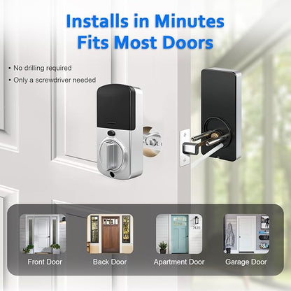 Smart Door Lock Deadbolt, Keyless Entry Door Lock with Fingerprint & Keypad,App Control,Auto Lock,Electronic Digital Lock for Front Door Home Apartment Rental,Easy Installation,Satin Nickel Silver