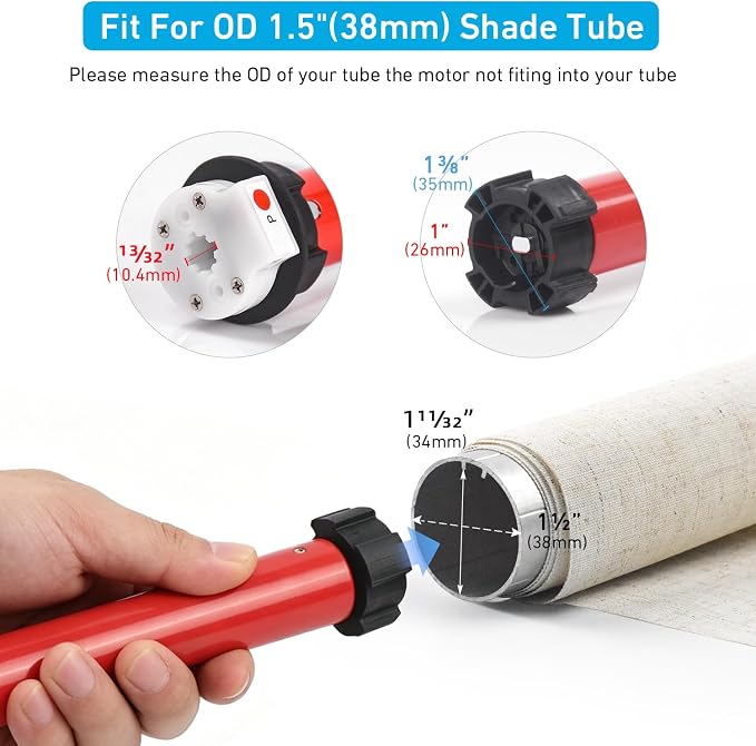 DIY 24V DC Tubular Roller Blind Motor Kit, EY2524 1.5N·m Smart Shade Motor with Remote Control, ONLY for 1‑1/2" (38mm) Shade Tubes, Requires External 24V Power Adapter, Not Rechargeable