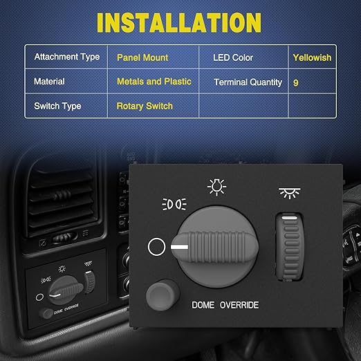Nilight Headlight Dimmer Switch Compatible with 1999 2000 2001 2002 Suburban Tahoe GMC Sierra 1500 2500 Chevy Silverado 3500 with Yellowish LED Light