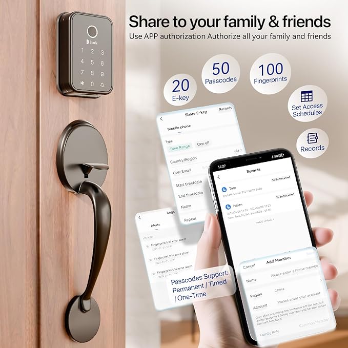 Fingerprint Door Lock Smart Locks for Front Door Keyless Entry Door Lock Handle Set Electronic Keypad Deadbolt with Lever，Easy DIY Install for Women，Auto Locking One-Time Codes(Cloud + Big Handle)