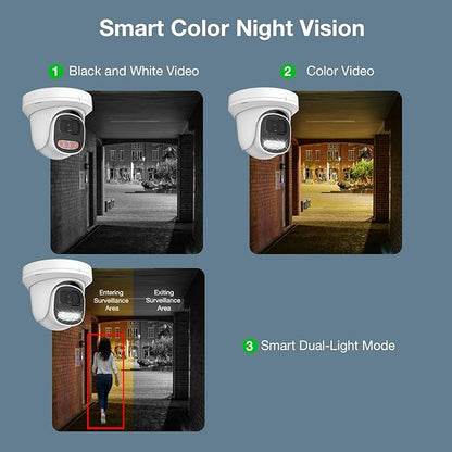 4MP PoE IP Turret Dome Camera with Microphone/Audio, IP Security Camera Outdoor Indoor Wired, Human Motion Detection, Waterproof IP66, 2.8mm Lens, 24/7 Recording, Night Vision 65ft