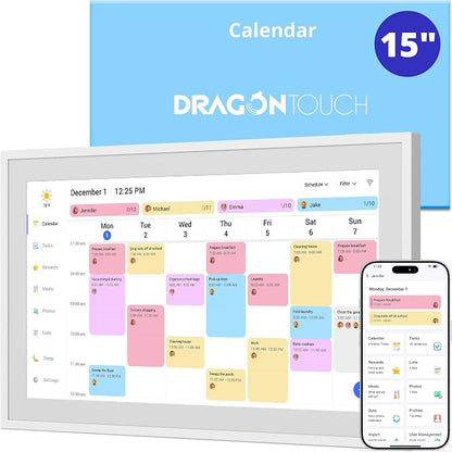 Dragon Touch 15.6" Digital Calendar Chore Chart – 1080P Full HD Interactive Touchscreen, Smart Family Planner, Hearth Display Digital Calendar Wall & Desk Mountable for Seamless Scheduling | Interactive Touchscreen,Picture Frame Smart Family Planner, H...