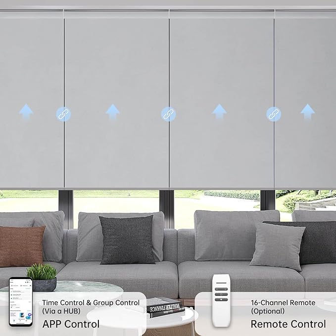 Motorized Coupled Shades, Blackout Smart Blinds for Large Windows Automatic Blinds Compatible with Alexa, Motorized Roller Shades Customized for Bedroom Home Office(Blackout-Fabric Light Grey)