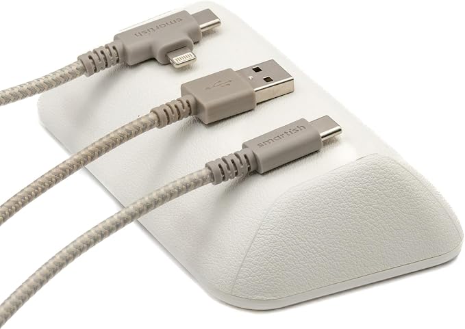 Smartish Magnetic Cord Holder, Bigger Cable Wrangler, Office Desk Organizer | Holds 8 Cords, 2 Cable Clips, Weighted Base, Charger Keeper, Phone Charging Cable Management, Nightstand Accessories, White