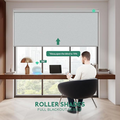 Motorized Blinds with Remote [100% Blackout & Silent Motor] Smart Blinds Compatible with Alexa Google HomeKit, Electric Roller Shades for Indoor Windows, Customized Size, Shimmer Light Gray