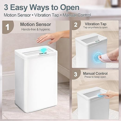 Rechargeable Motion Sensor Trash Can, 4 Gallon Bathroom Trash Can with Lid, Touchless Automatic Smart Slim Garbage Can for Narrow Spaces, Office, RV, Bedroom