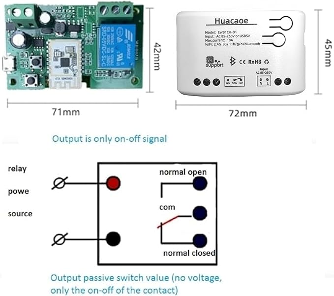 EWeLink 1CH 85-250V Smart Switch,Self-Locking Relay Mobile Phone Remote Control Remote APP On-Off Module, Timing/Delay, Compatible with Alexa Google