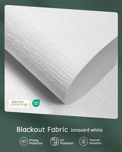 Yoolax Motorized Shades Dual Control, MotionFlex Motorized Roller Shades with App & Manual Control, Pull Down Automatic Shades for Indoor Windows, Custom Size(Blackout Jacquard White)