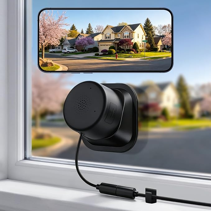 4MP 2K Window Security Camera, 5G & 2.4GHz WiFi Indoor Camera Wireless, Blacklight Color Night Vision Monitor Outside Window Cam Mount Glass, 24/7 Recording AI Motion Detection, Quick Magnetic Install