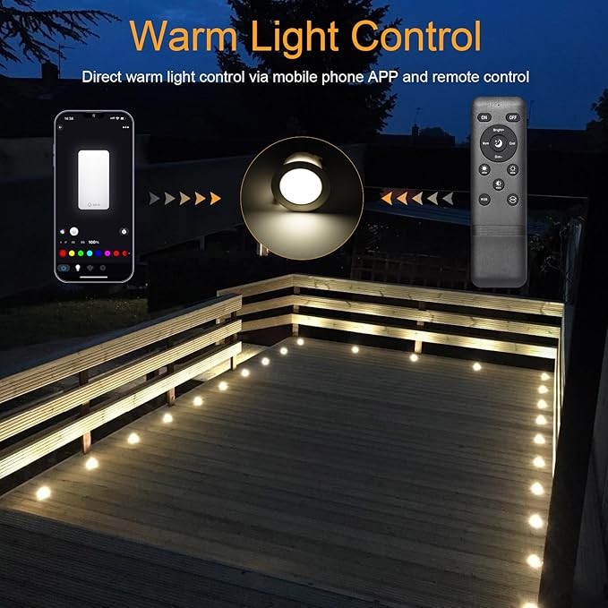 Sumaote LED Deck Lights Kit, 20Pcs 1.22" WiFi Smart Phone Control Recessed RGBW Deck Stair Lighting, IP67 Waterproof Outdoor Low Voltage Landscape Lighting for Steps Path Pool Side, Black