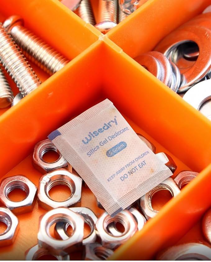 wisedry 5 Gram [60 Packs] Food Grade Silica Gel Packets, Rechargeable Food Safe Desiccant with Color Indicating Beads, Reusable Moisture Absorbers for Food Storage, Electronics, 3D Filament & Safe
