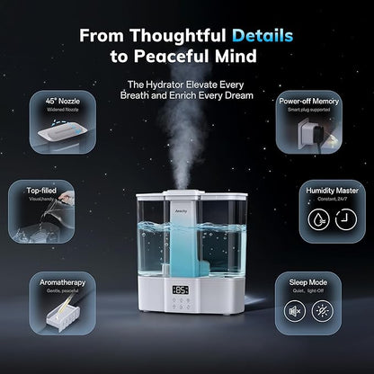 AEOCKY Geek-Level Humidifier for Baby, Quiet Ultrasonic Humidifiers for Bedroom, Nursery with Ambient Light, 4L Top-Fill Cool Mist Diffuser with Timer, Sleep, Auto, Constant Humidity Mode