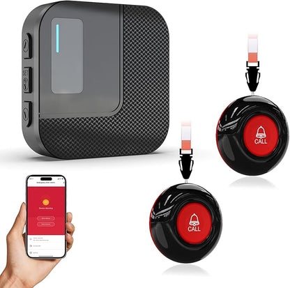 Wi-Fi Caregiver Pager System with Alert Button that Calls Cell Phone - Wireless Nurse Call Button for Elderly, Seniors, Disabled & Kids - 2 SOS Emergency Buttons & 1 Receiver (Only Supports 2.4GHz)
