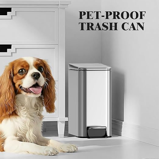Small Bathroom Trash Can w/Lid Soft Close, 6 Liter/1.6 Gallon Stainless Steel Garbage Can w/Inner Bucket, Trash Bin Waste Basket for Kitchen, Bedroom, Living Room, Office, Toilet, Silver
