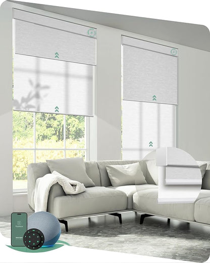 Yoolax Smart Dual Roller Shades, Motorized Blinds with Remote Smart Blinds Compatible with Alexa, Automatic Dual Shades for Windows Bedroom Living Room (Jacquard White)