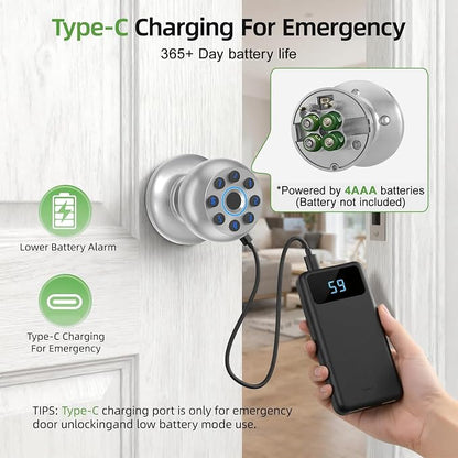 Fingerprint Door Knob, Smart Door Knob, Biometric Door Knob with Code, App Control, Auto Lock, Fingerprint Door Lock,Thumb Print Door Knobs for Bedroom, Office, Apartment,Satin Nickel
