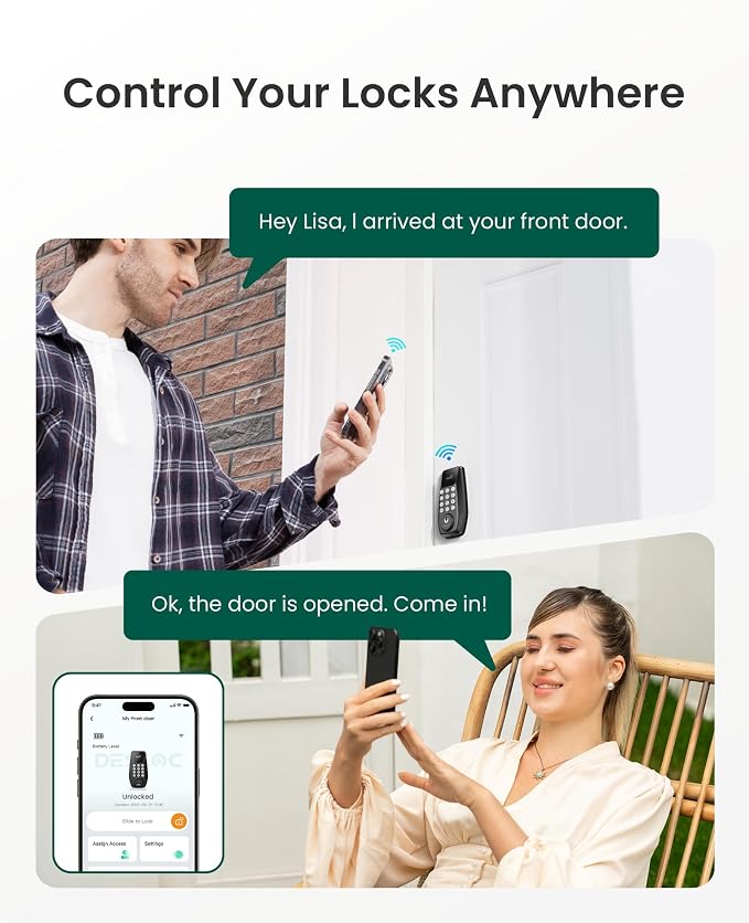 DESLOC C100 Plus Smart Lock with keypad, Built-in WiFi, Visual Display | Keyless Entry Deadbolt with App Control, 100 PIN Codes, IP54 Waterproof, For home & Rental Use, BHMA Grade 3, Black