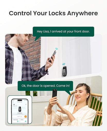DESLOC C100 Plus Smart Lock with keypad, Built-in WiFi, Visual Display | Keyless Entry Deadbolt with App Control, 100 PIN Codes, IP54 Waterproof, For home & Rental Use, BHMA Grade 3, Black