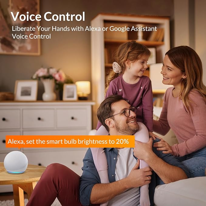 LEPOWER-TEC Smart Light Bulbs, Smart Bulb Compatible with Alexa/Google Assistant Only, Dimmable LED Light Bulbs BT/2.4G WiFi Bulbs, 900LM, A19 E26 (Dimmable Soft White, 4 Pack)
