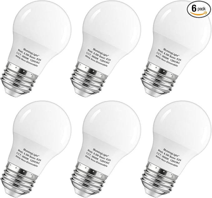 MorningLight 6 Pack A15 LED Bulbs 60W Equivalent, Non-Dimmable, Daylight 5000K, E26 Base, 6.5W 600 Lumens Bulb, A15 LED Light Bulbs for Ceiling Fan, Wall sconces, 25000+ Hours Lifespan