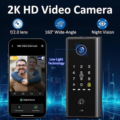 eLinkSmart Smart Door Lock with Camera Built-in WiFi Keyless Entry, Fingerprint Deadbolt with APP Remote Control, Temporary Codes, RFID/NFC, 37wh Battery, Auto Lock Magnetic Sensor, No Drilling