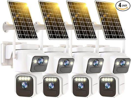 Luovisee Dual Lens Outside Cameras for Home Security Cameras 4 Pack,2.4G & 5G WiFi,Solar Battery Powered Camera with AI Motion Siren,SD/Free Cloud Storage,No Monthly Fee,Color Night Vision,Waterproof