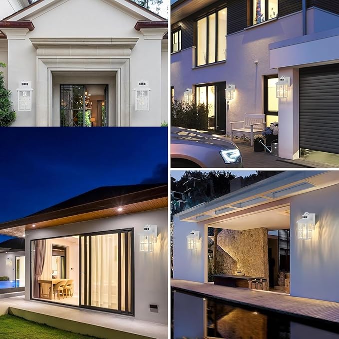 Porch Light with GFCI Outlet with Remote, Dusk to Dawn Outdoor Lighting with Outlet, Upgraded 4 Lighting Modes Motion Sensor Outdoor Lights, Waterproof Outside Lights for House Patio Garage Front Door