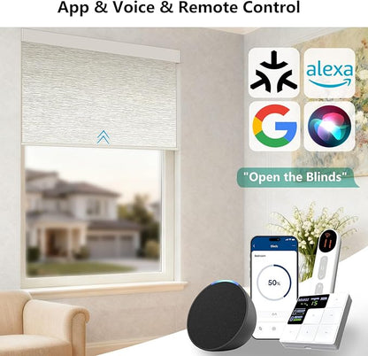 Motorized Blackout Roller Shades with Remote – Smart Blinds for Bedroom, Alexa Google Home Siri, Matter Compatible, Custom Electric Window Shades, Cordless Rechargeable