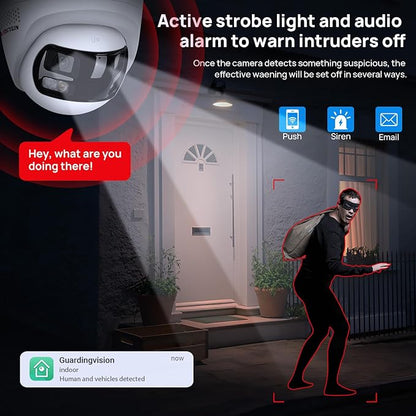 VIKYLIN 8MP 4K Dual Lens Poe IP Security Camera with 180° Panoramic Wide Angle,Smart Hybrid Light, Human/Vehicle Detection, Strobe Light&Audible Warn,2-Way Audio, 512 GB SD Card Slot,IP67 (2mm Lens)