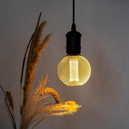 Decorative LED Light Bulb, Golden Metal Mesh Cover, E26 Medium Base, LED Lights for Bedroom Floor Lamp, Ceiling Light Fixture & Table Lamp, 3.5W Dimmable, 2200K Very Warm White Glow Bulbs