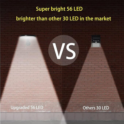 EE805W56 Solar Motion Sensor Security Wall Light – 56 LED Outdoor Solar Powered Light, 50W Equivalent, Dusk-to-Dawn Dim-to-Bright Mode, 180° Detection, IP65 Waterproof for Patio, Yard, Garden & Porch