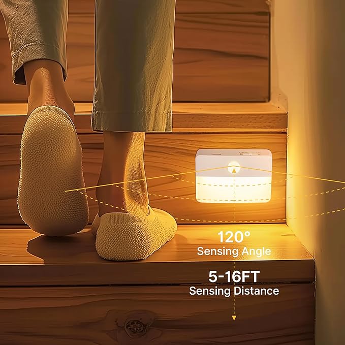 9 Pack Rechargeable Motion Sensor Stair Lights Indoor, Automatic Activated LED Night Light Wireless Battery Powered Portable Hallway Step Toilet Closet Lamp for Bedroom Kitchen