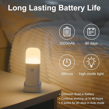 CREWEEL Rechargeable Motion Sensor Night Light, Battery Operated nightlights, Dimmable Motion Sensor Light Indoor, Cordless Motion Activated Night Lights for Adults, Bathroom, Bedroom, Hallway(2Pack)