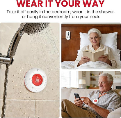 CallToU Wireless Caregiver Pager, Waterproof SOS Call Button for Elderly at Home, Life Saver Alert System for Stroke/Parkinson/Patient, 500ft Range Vibrating Receiver for Hard of Hearing (2+2 Pack)