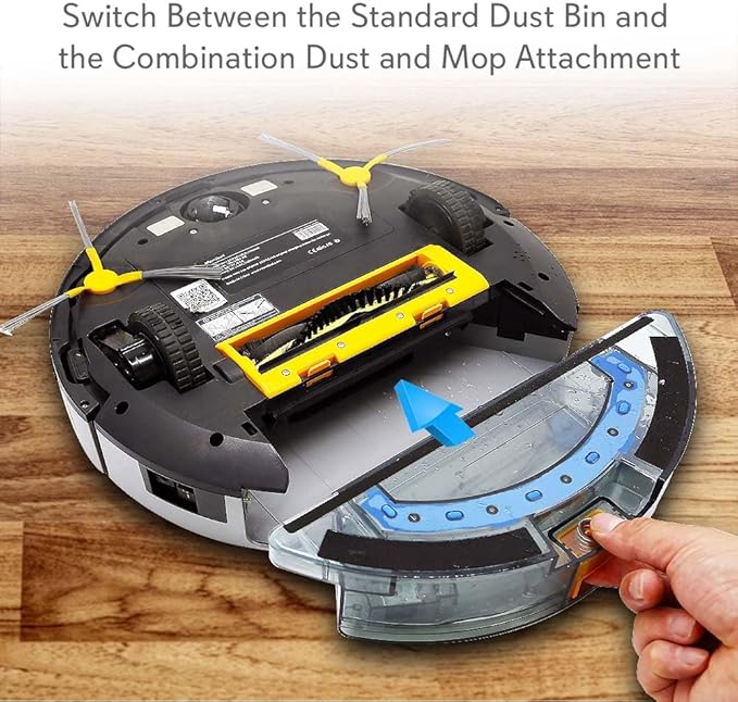 Wet Mop Dust Bin Attachment - Large Capacity 350mL Water Tank and 2 Microfiber Mop Pad - Adjustable Flow Rate - Compatible w/ PUCRC660 Smart Robot Vacuum Cleaner