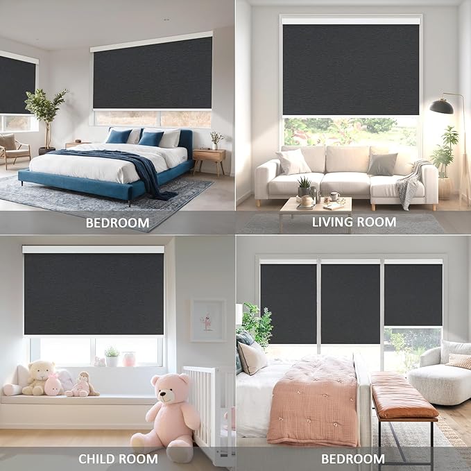 Motorized Blinds with Remote Cordless Automatic Motorized Shades Custom Blinds for Windows Smart Curtains Compatible with Alexa Google Home(Blackout Jacquard Black,W35 x H72in)